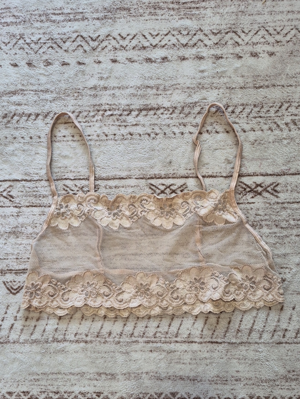 Source Unknown Beige Floral Lace Mesh Bandeau Bralette